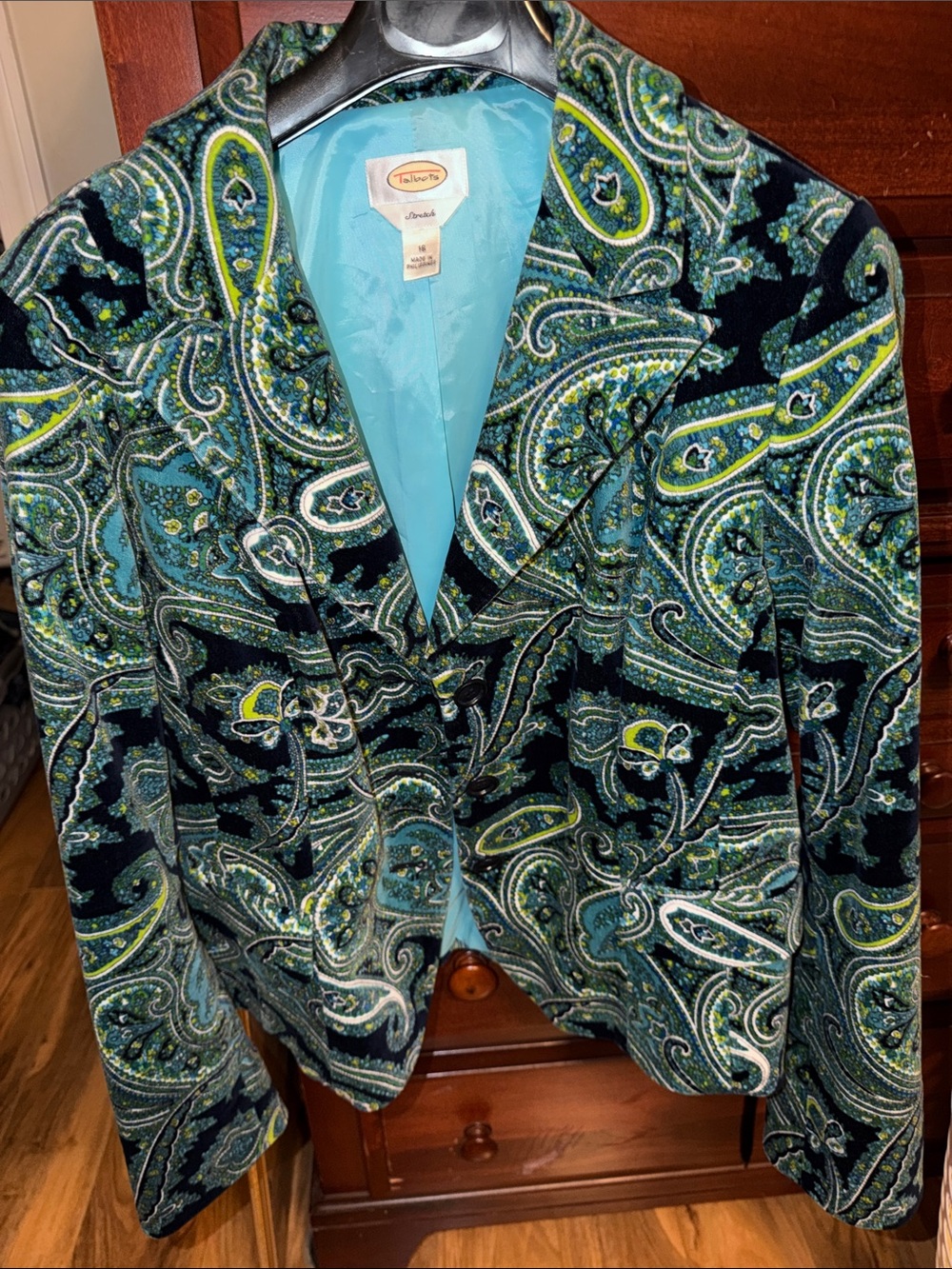 Talbots Teal & Navy Velvet Paisley Blazer